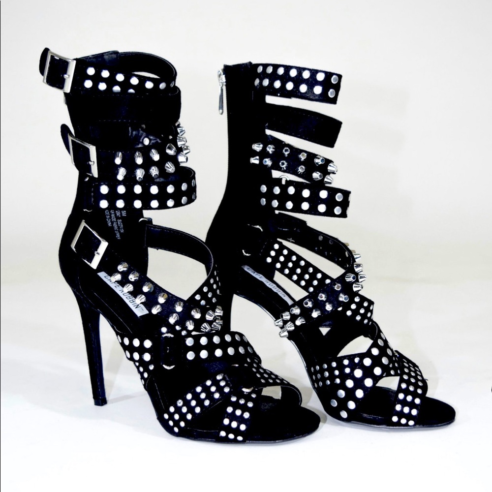 Suzzy Black Studded Open-toe Heels